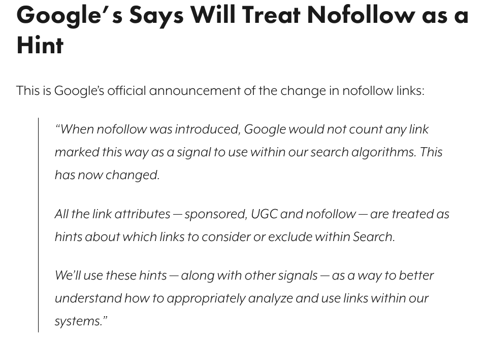 Nofollow links now treated as a hint