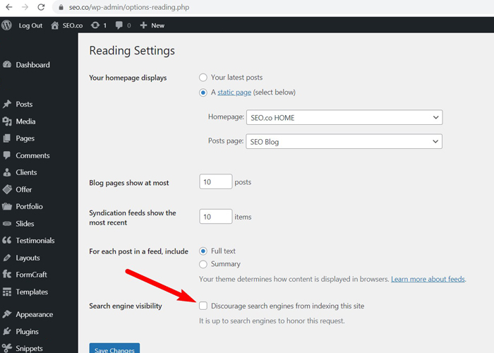 WordPress Settings - Blocking Google to index the site