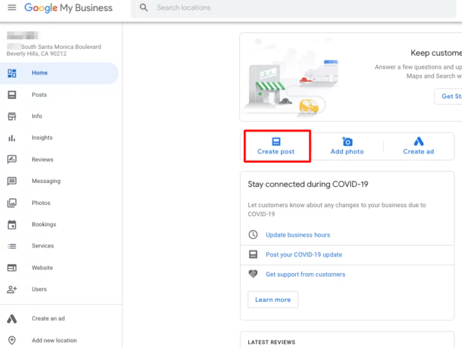 Share a post on google my business