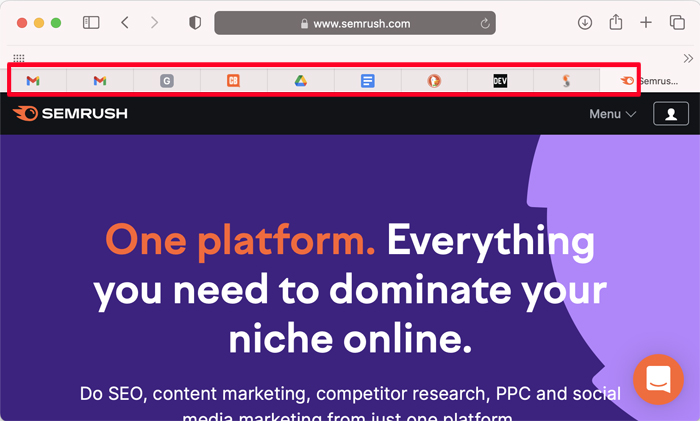 Favicon of SEMRush,address bar,html favicon code,desktop and mac browsers,gif file format,root directory and toolbar apps