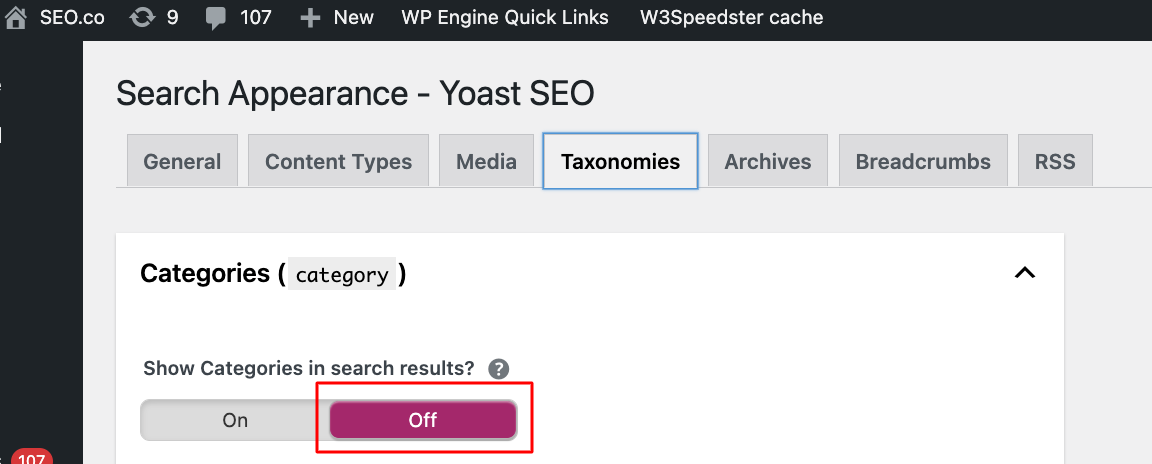 Yoast sitemap category feature off