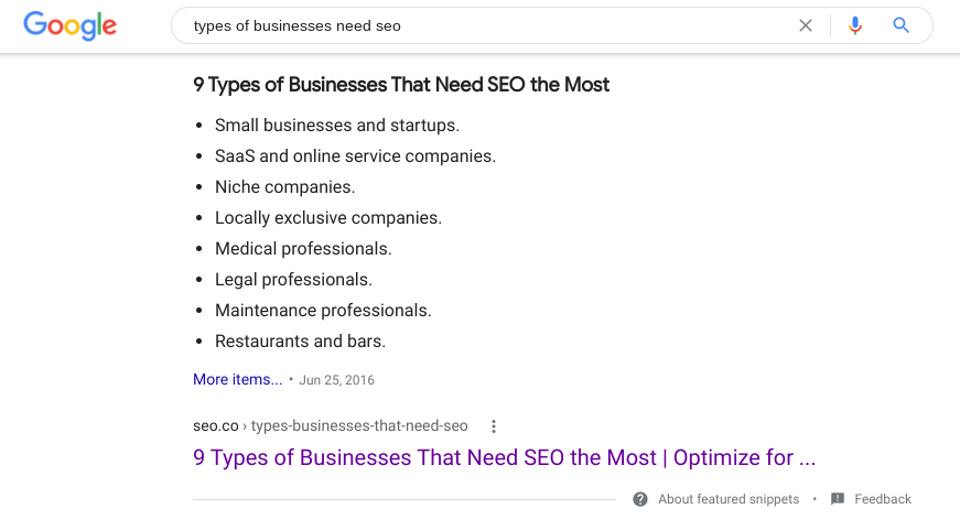 Featured snippet schema markup